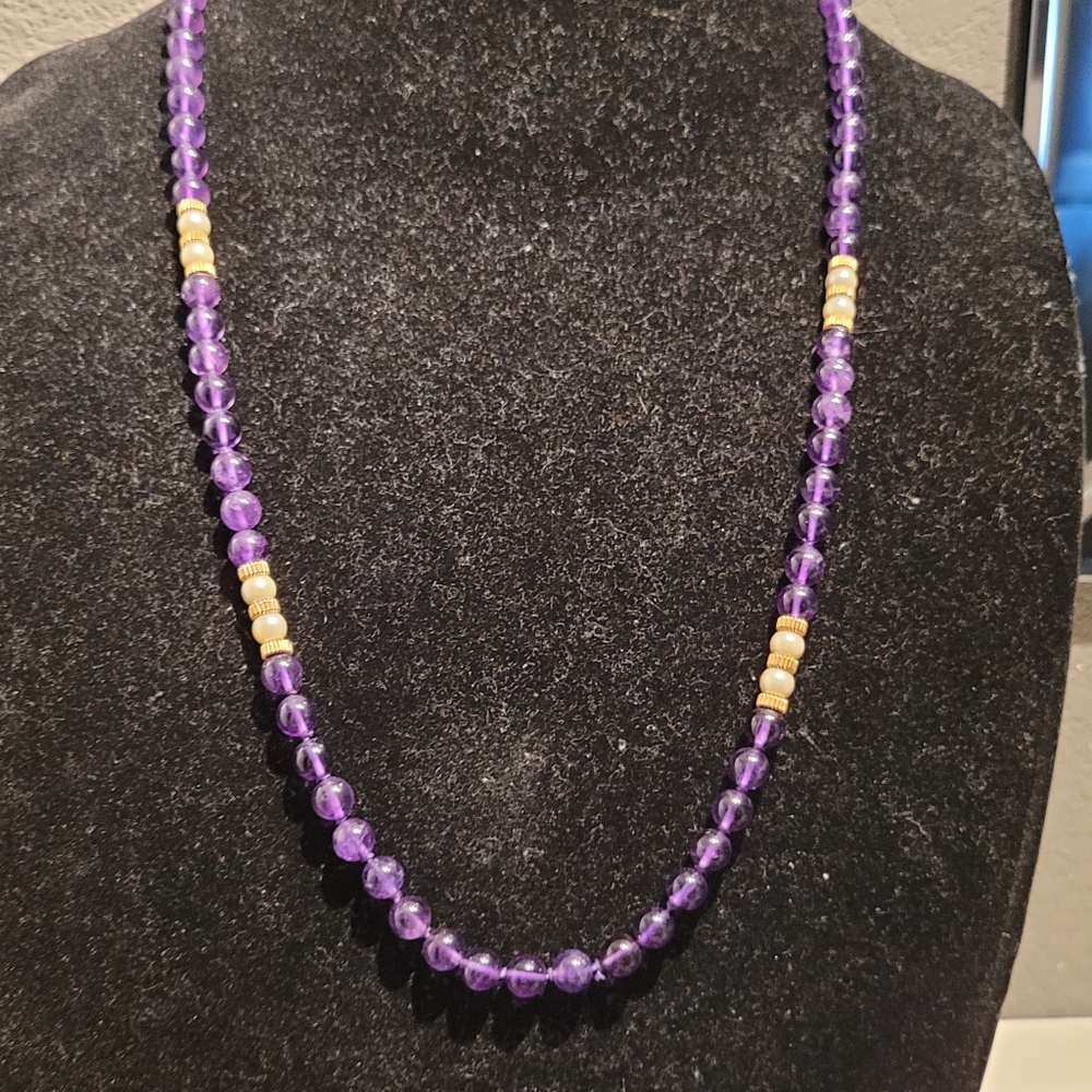 Amethyst & Pearl 14KT bead Necklace